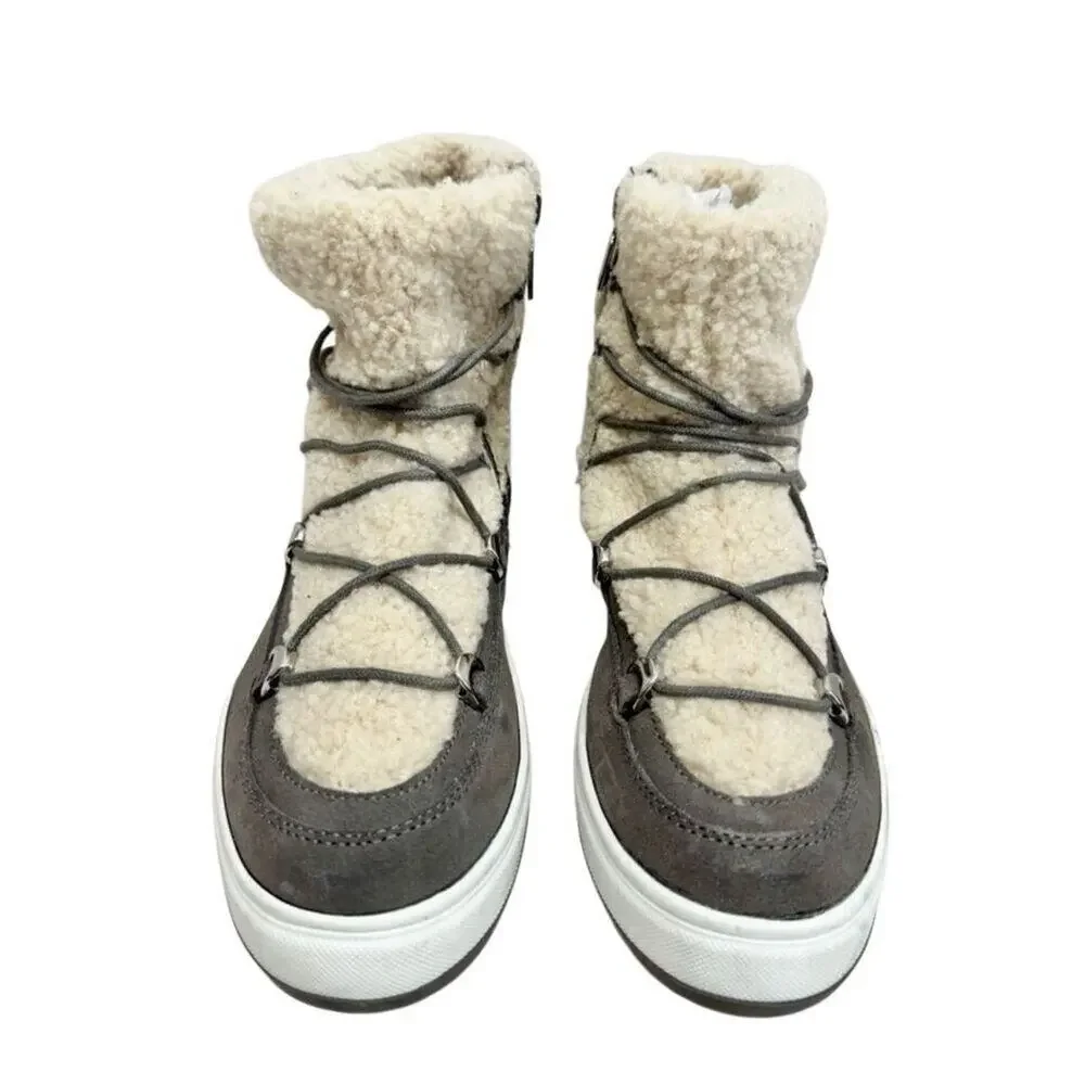 Blondo Boots Size 9.5 Waterproof Gray Cream Suede Shearling Upper‎ Lace Up